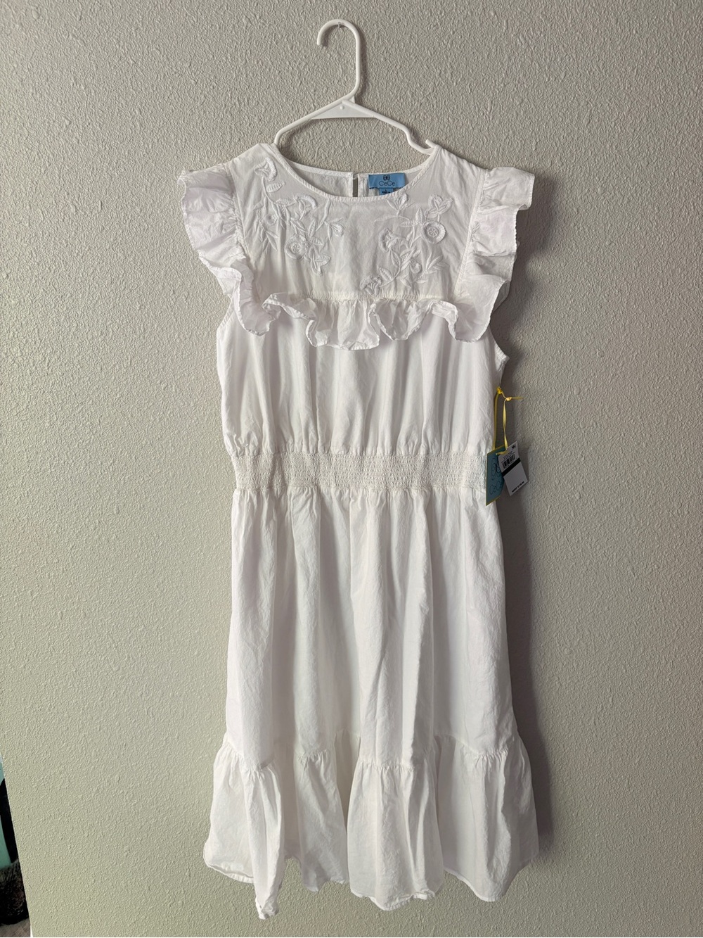 CeCe Island Time Embroidered Ruffle Smocked Midi Dress White Ivory NWT Size L - Picture 4 of 7